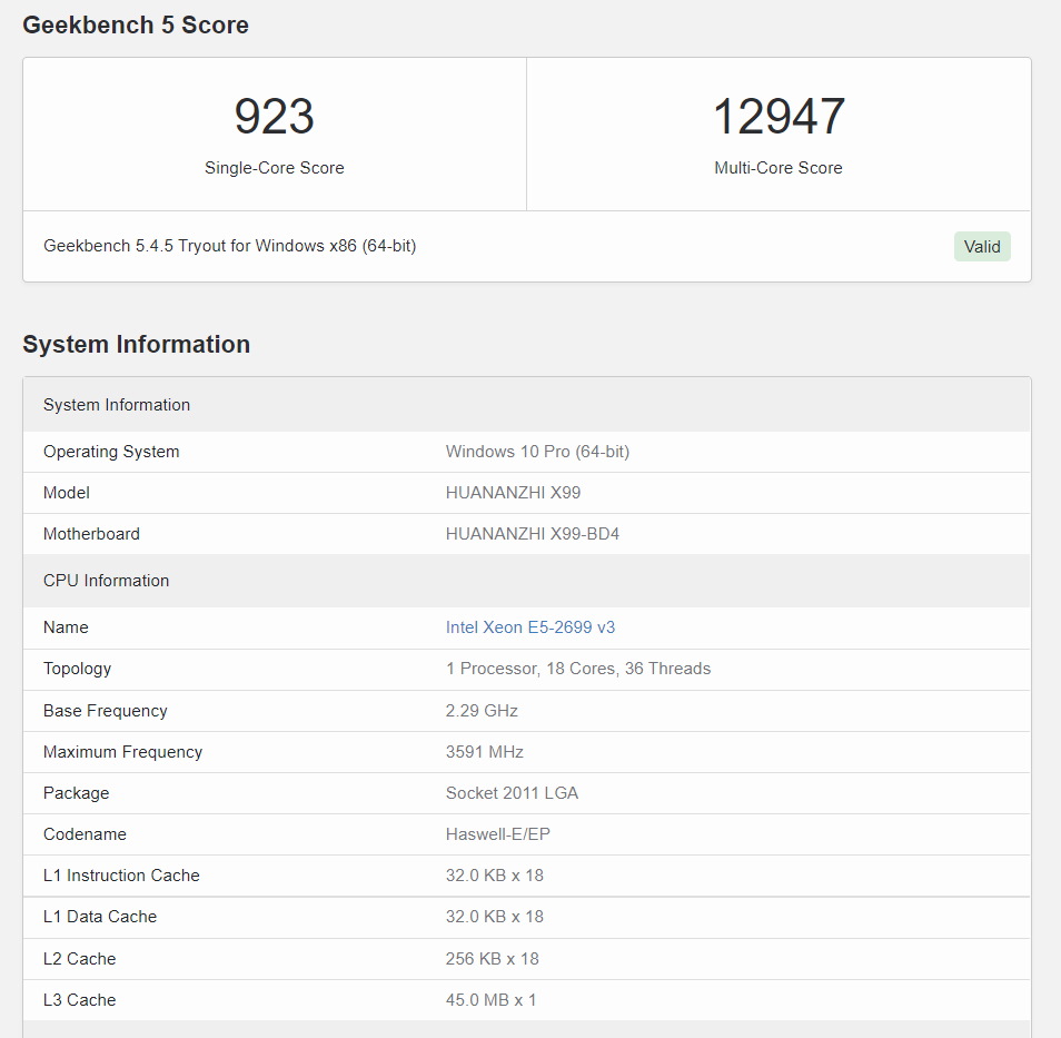 [screenshot of geekbench test]